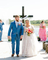 Romantic White A-Line V-Neck Long Sleeves Lace Chapel Train Wedding Dress With Appliques